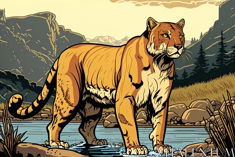 Majestic Tiger by River: A Fusion of Styles AI Image