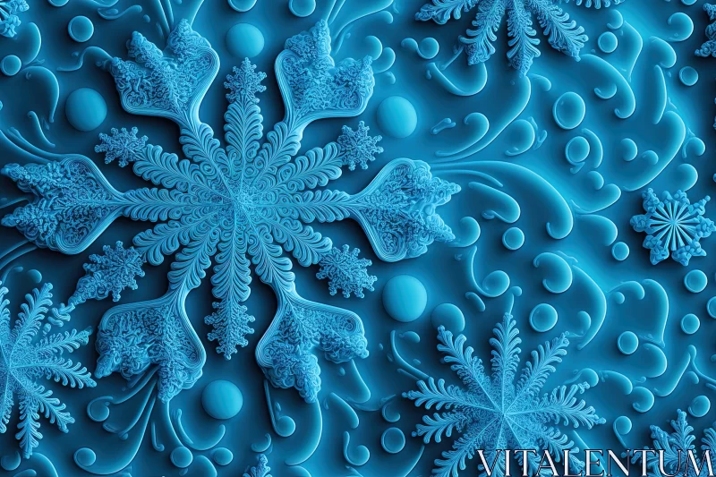 Surrealistic Blue Snowflake: A Study in Detail and Form AI Image