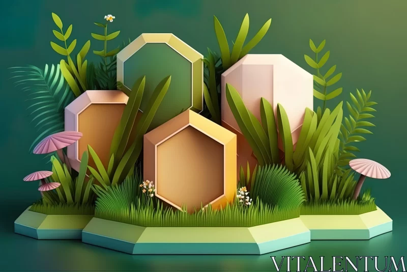 3D Garden of Geometric Wonders - Handcrafted Nature Art AI Image