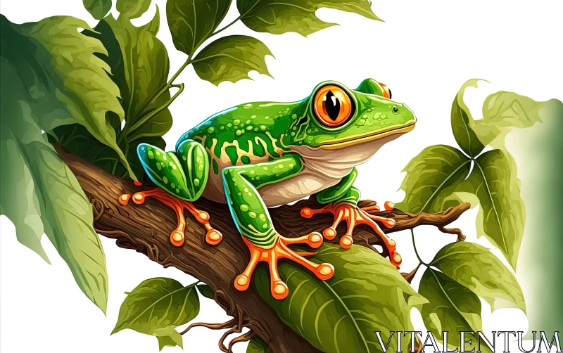 Frog on a Branch: A Captivating Nature Illustration AI Image