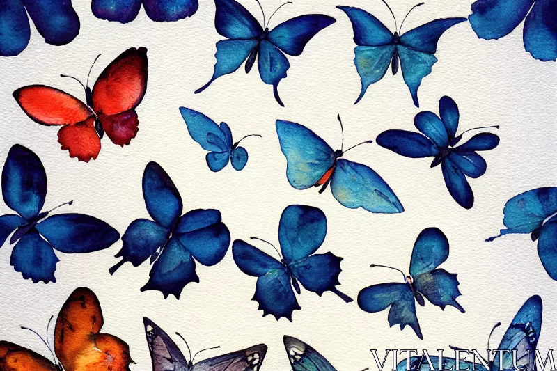 Detailed Watercolor Painting of Colorful Butterflies AI Image