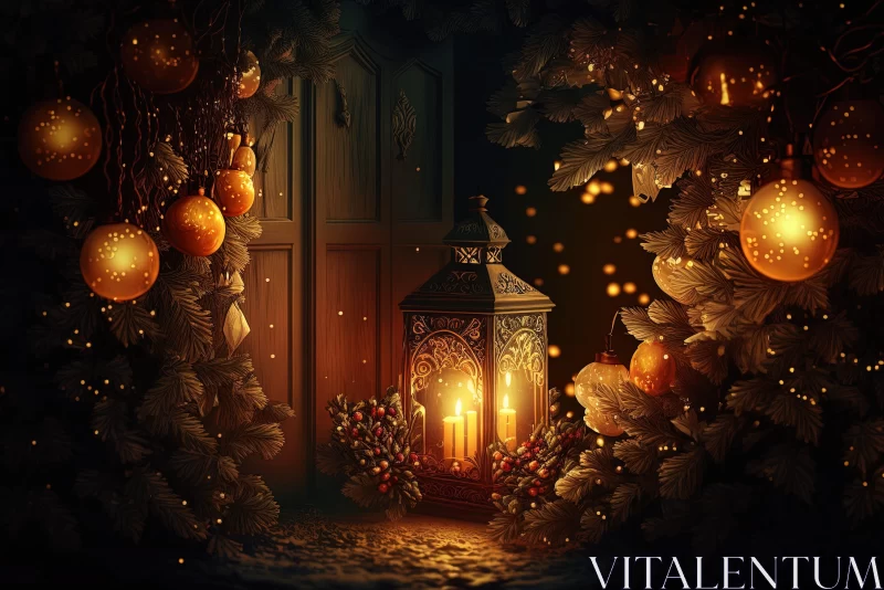 Festive Christmas Lantern in a Dark Amber-toned Interior AI Image
