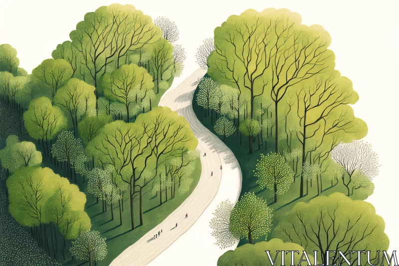 Birds-Eye-View Illustration of Forest Road AI Image