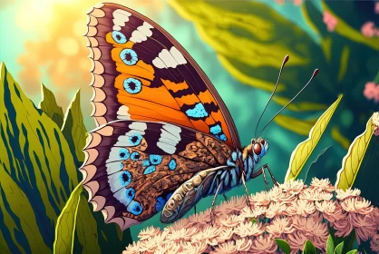 Intricate Butterfly Illustration in Brown and Azure AI Image