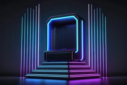 Neon-Lit Throne in Dark Backdrop: A Fusion of Futurism and Victorian Elegance AI Image