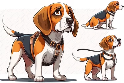 Anime-Inspired Beagle Dog Poses - A Unique Cartoon Illustration Collection AI Image