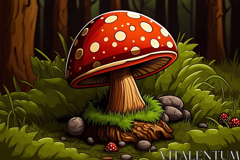 Enchanting Cartoon Mushroom in a Forest Scene AI Image