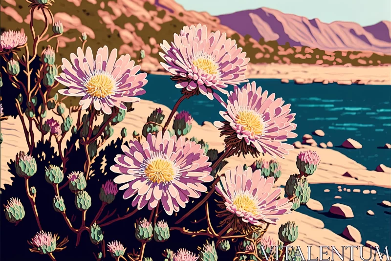 Art Painting: Flowers, Rocks and Water in Desertwave Style AI Image