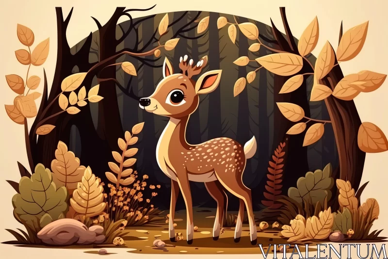 Charming Cartoon Fawn Exploring an Autumn Forest AI Image