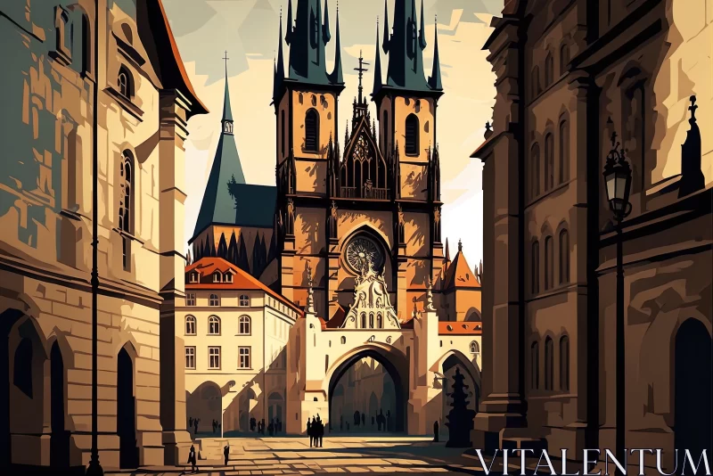Intricate Architectural Painting of a Historic Old City AI Image