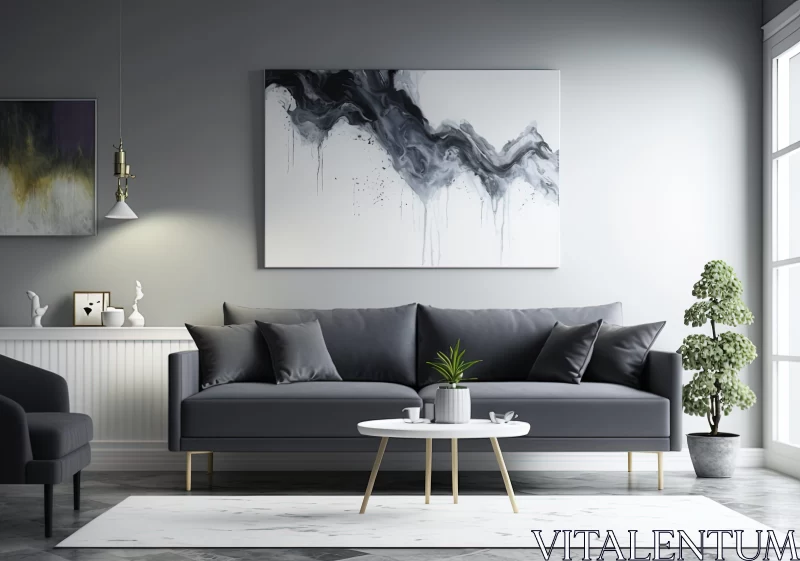 Modern Minimalist Living Room with Large Abstract Art AI Image