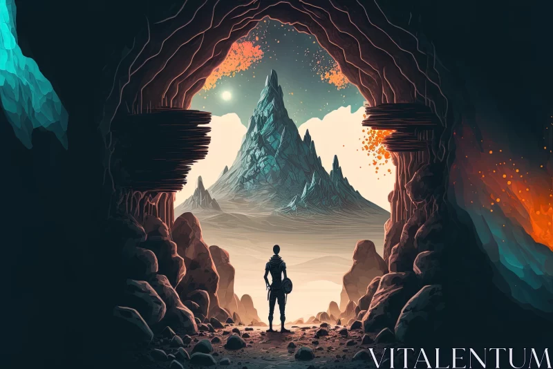 Mysterious Cave Scene Illustration AI Image