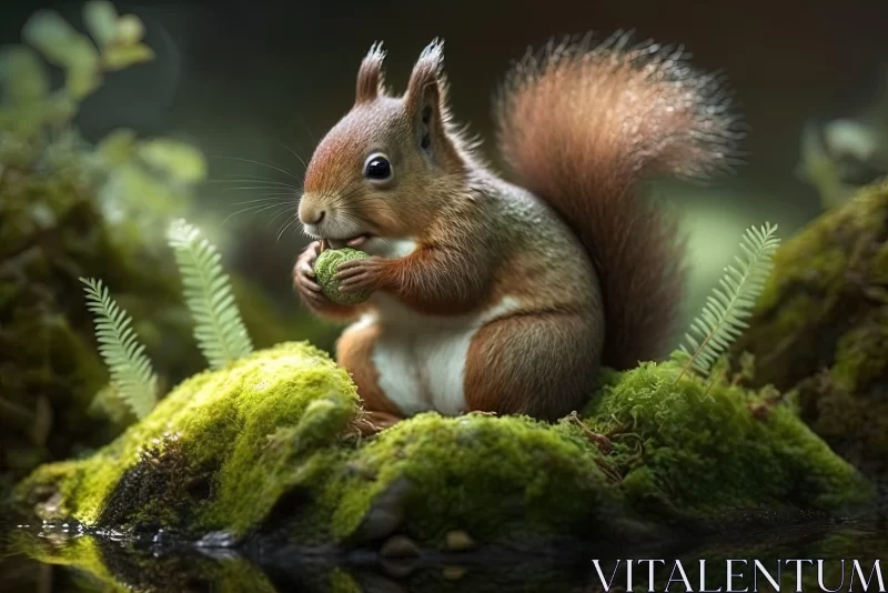Red Squirrel on Moss: A Study in Charming Realism AI Image