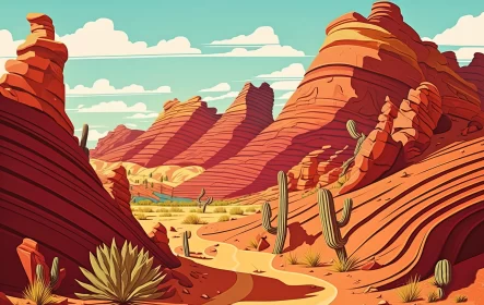 Vibrant Desert Landscape Illustration in Cowboy Imagery Style