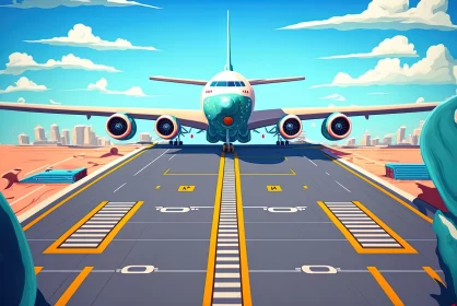 Colorful Cartoon Airplane Ready for Take-off AI Image
