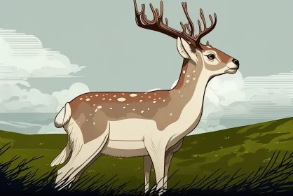 Detailed Illustration of a Deer in a Grassy Field