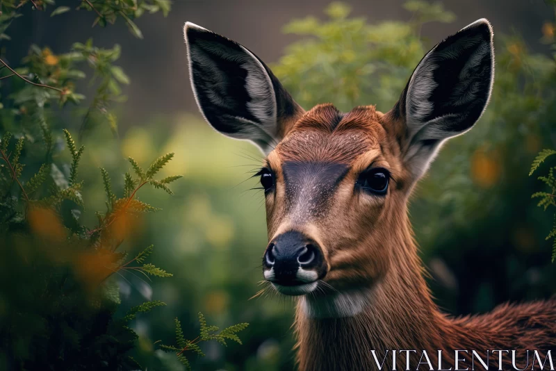 Dreamy Deer Portrait Amidst Lush Greenery AI Image