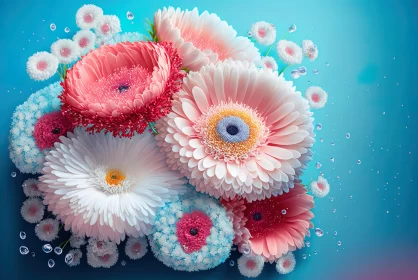 Underwater Floral Display in Cyan and Pink