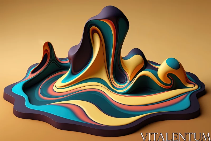 Colorful 3D Abstract Landscape: Fluid Forms Meet Bold Colors AI Image