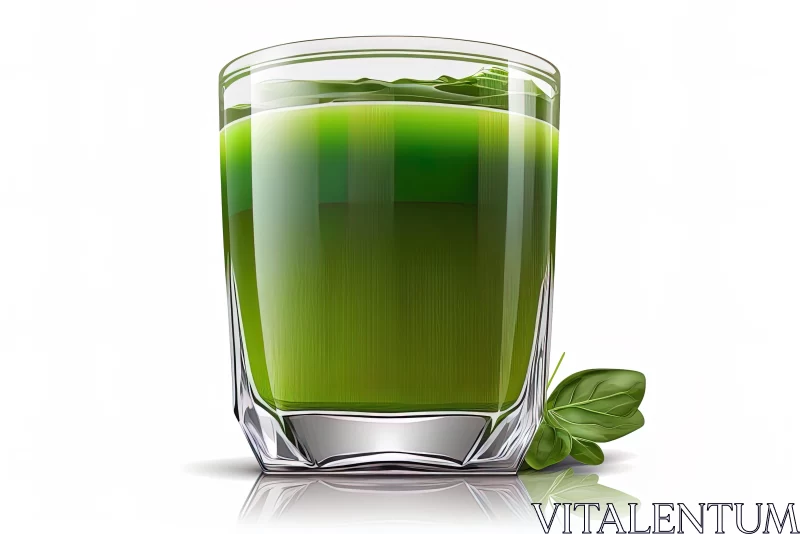 Green Juice in Glass with Spinach Slice: An Artistic Illustration AI Image