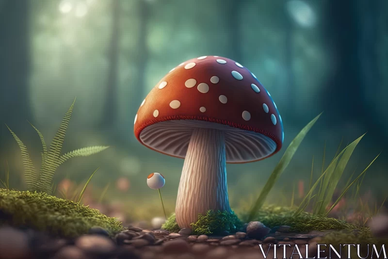 Mushroom in Forest - A Colorful Realism Artwork AI Image