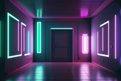 Neon-Lit Corridor: A Spatial Concept Art AI Image
