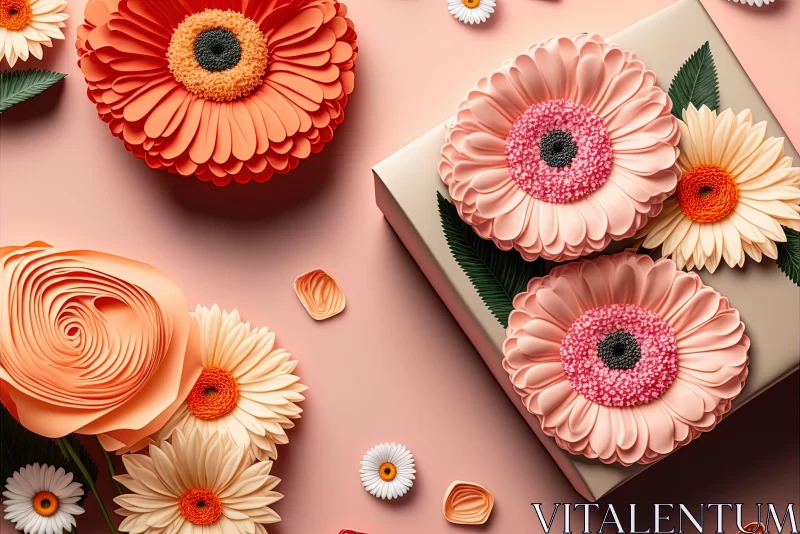 Photorealistic Paper Flowers Composition in Saturated Colors AI Image