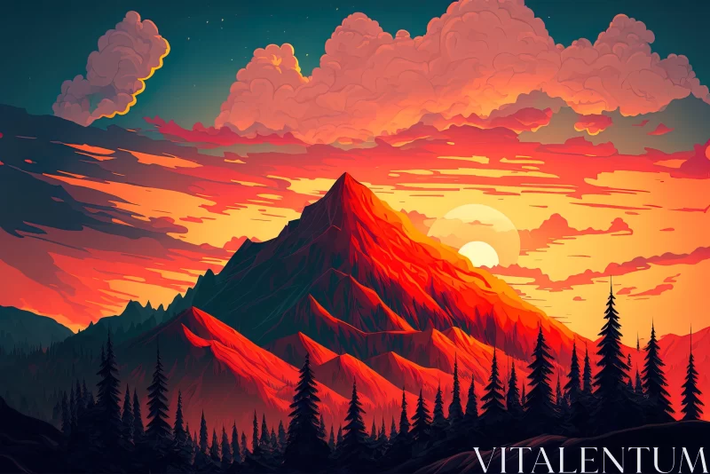 Sunset Mountain Landscape - Artistic Wallpaper Illustration AI Image
