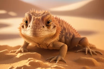 Bearded Dragon in a 3D Rendered Desert Landscape AI Image