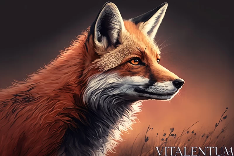 Detailed Fox Illustration in Field - Artistic Representation AI Image