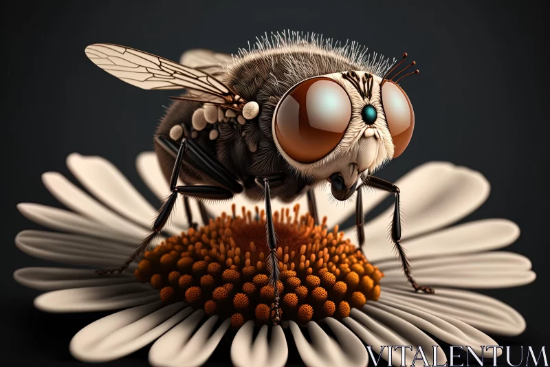 Fly on Daisy: A Fusion of Realism and Cartoon Humor AI Image