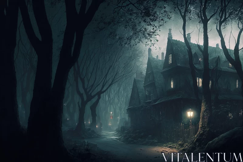 Haunted House in Dark Forest - Gothic-Influenced Wallpaper AI Image