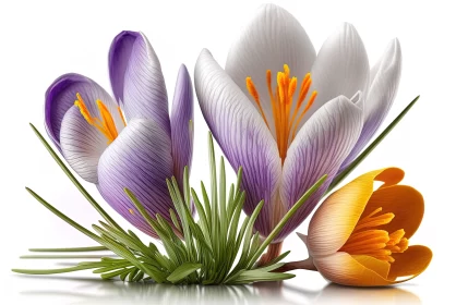 Intricate and Realistic Floral Arrangement of Crocuses