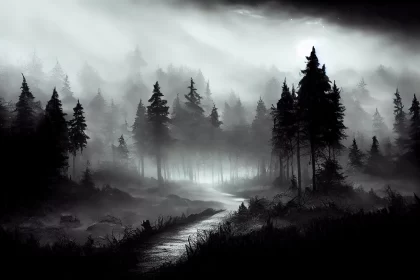 Monochrome Forest Landscapes: Expressionist and Realistic Art