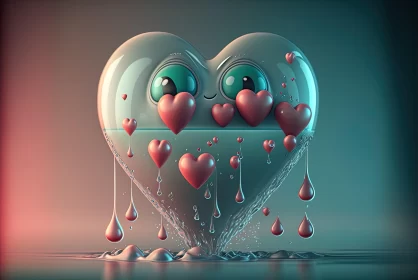 Quirky Futuristic Art: Tearful Heart Illustration