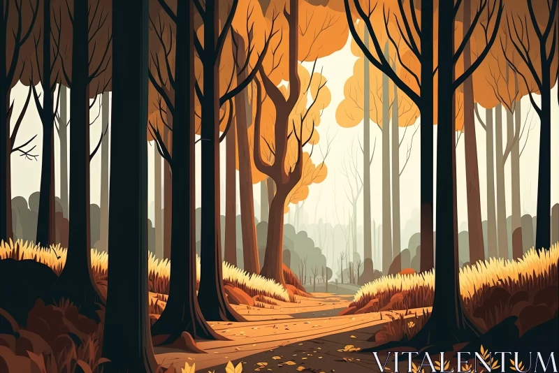Autumn Forest Landscape with Winding Paths - Graphic Novel Art Style AI Image