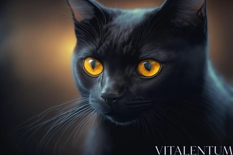 Black Cat with Yellow Eyes - A Captivating Digital Art Illustration AI Image