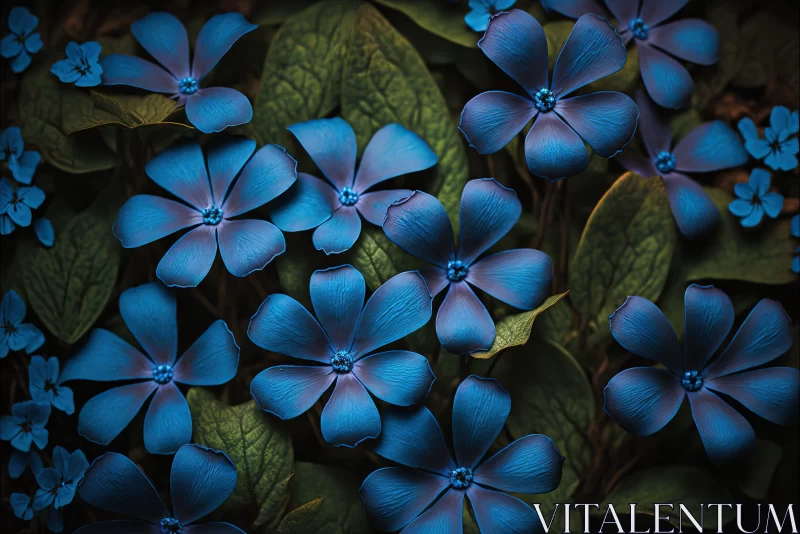 Blue Flowers in Luminous Hues: An Artistic Display of Nature's Patterns AI Image