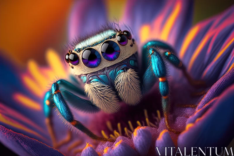 Charming Spider on a Flower: A Blend of Realism and Cartoonish Style AI Image