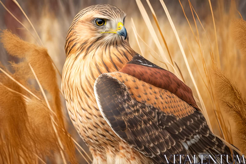 Hawk in Tall Grass - A Glimpse into Wildlife AI Image