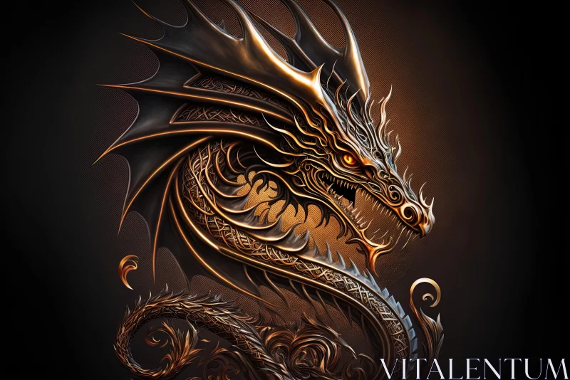 Intricate Gold and Black Dragon Image AI Image