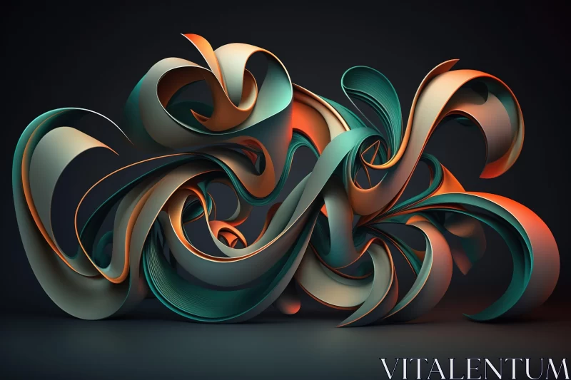Surrealistic 3D Abstract Art in Dark Teal and Orange AI Image