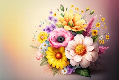 Colorful Bouquet of Flowers with Soft Edges and Detailed Renderings