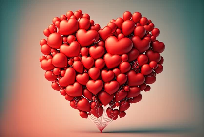 Heart-shaped Red Balloons Illustration: A Symbol of Love AI Image