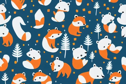 Playful Foxes and Orange Leaves on a Blue Background