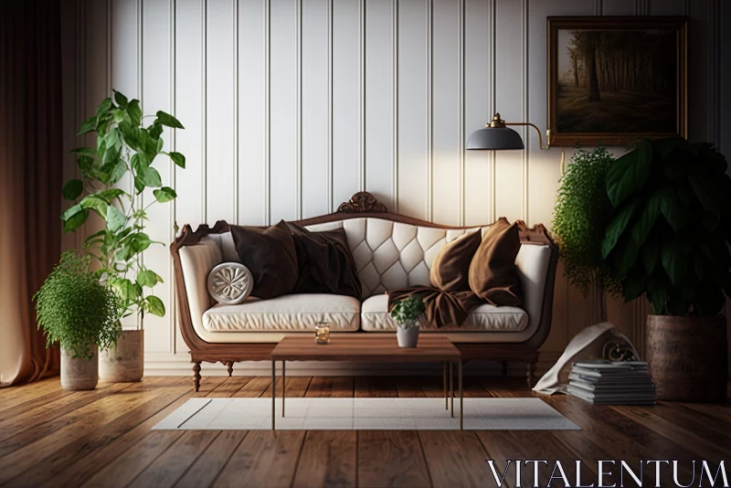 Rustic and Romantic Living Room Interior Art AI Image
