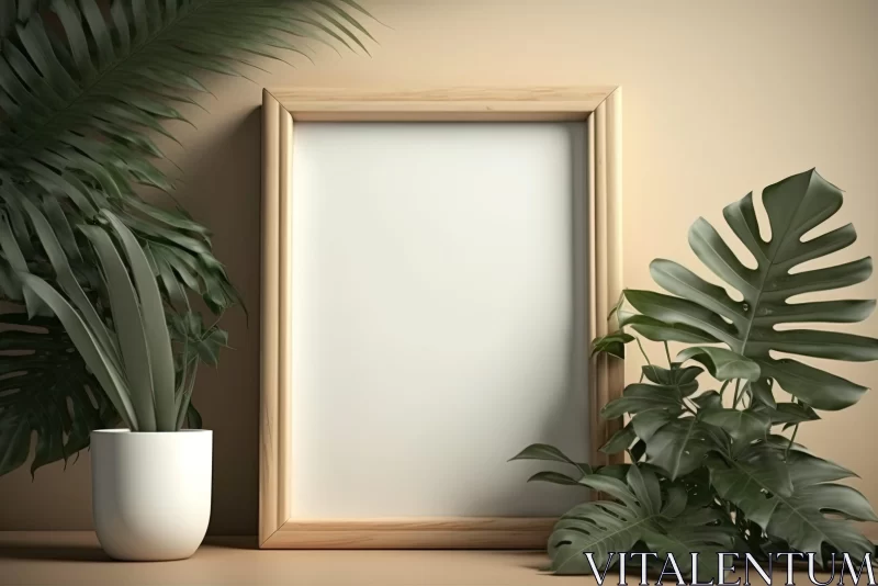 Nature Wonders: Photorealistic Still Life with Wooden Frame and Foliage AI Image