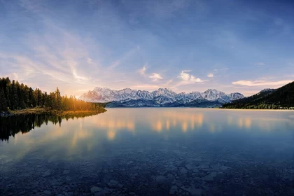 Sunset Over a Serene Lake and Mountains AI Image