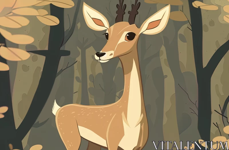 Victorian-Inspired Cartoon Deer in Forest AI Image