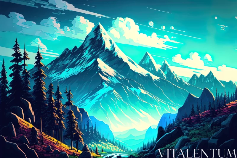 Colorful Mountain Landscape - Artistic Masterpiece AI Image